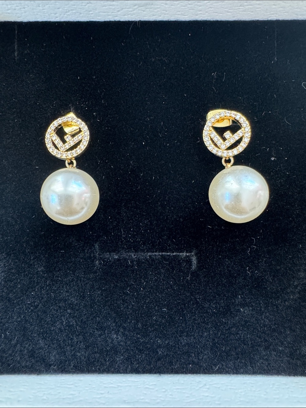 Gold-Tone Pearl Drop Earrings with QZ